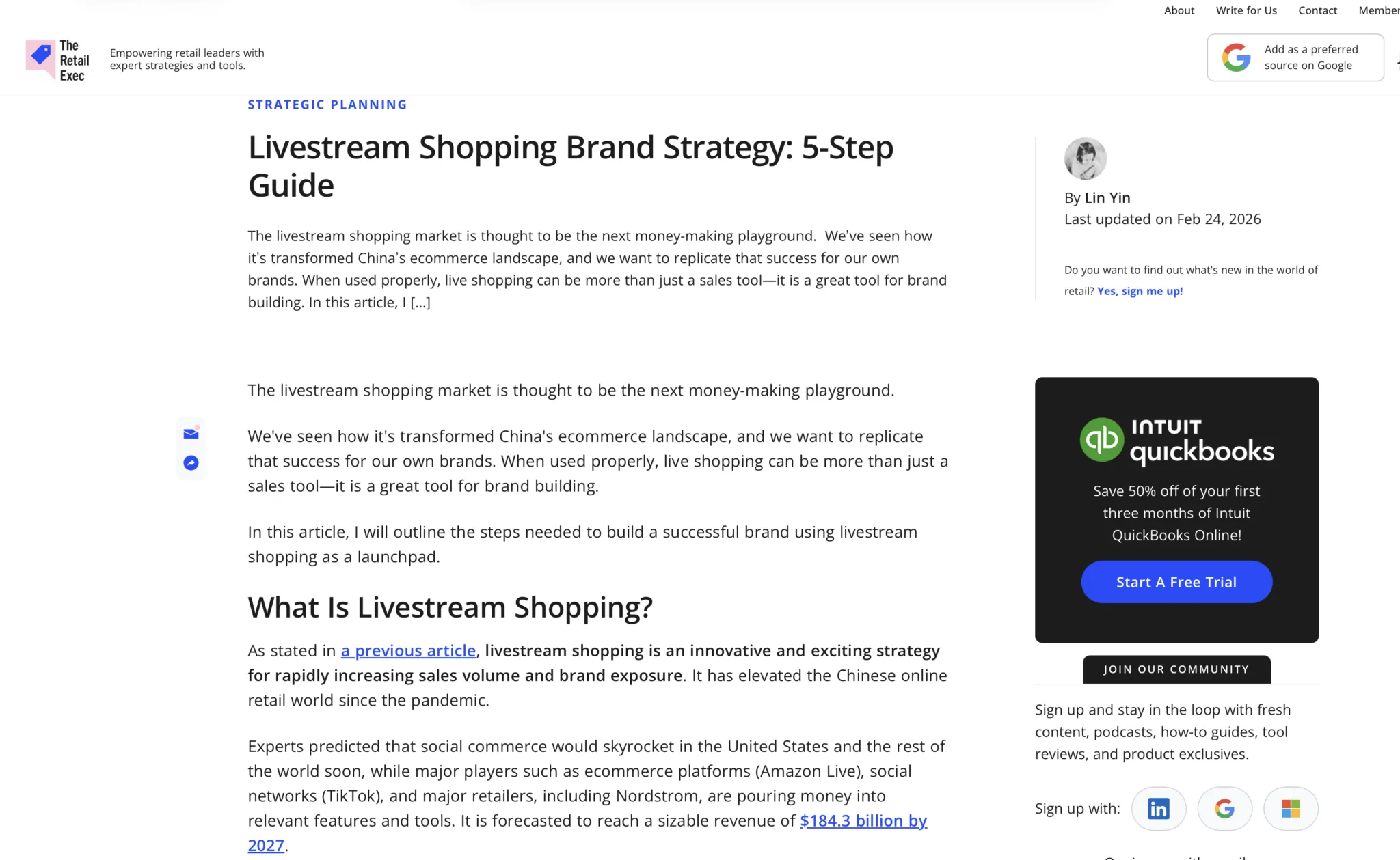 Executive playbook publication in The Retail Exec: 'Livestream Shopping Brand Strategy: 5-Step Guide' by Lin Yin — deconstructing China's proven real-time commerce architecture for North American enterprise decision-makers.